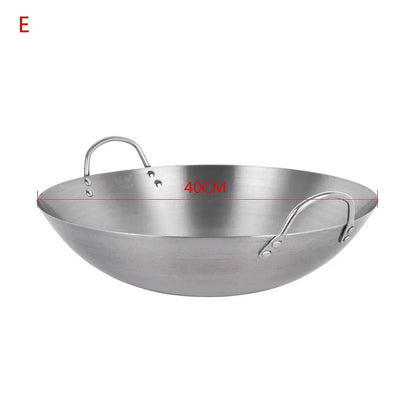 Stainless Steel Double Ear Chef Fry Wok Gas Cooker Traditional Handmade Pot Non Coating Woks