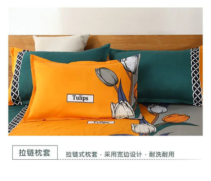 3pcs/Set Home Textile Bed Sheet Set with Pillowcases Cotton Material Lovers Home Room Bedding Flat Sheet Bed Sheet Set