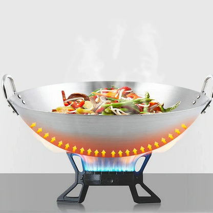 Stainless Steel Double Ear Chef Fry Wok Gas Cooker Traditional Handmade Pot Non Coating Woks