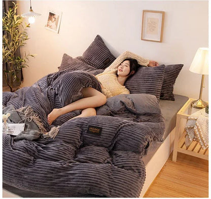 Soft Warm Plush Duvet Cover Winter 220x240 Velvet Fleece Couple Quilt Cover Double Bed Luxury Bedding Set Queen King Size