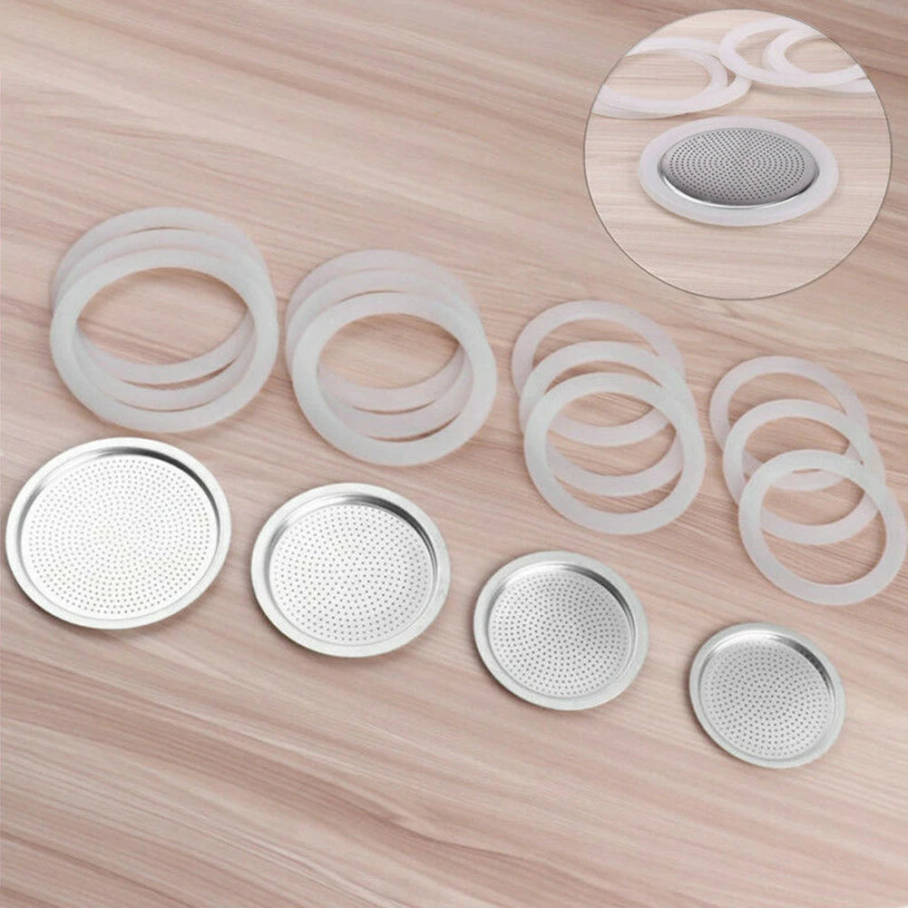Seal Silicone Ring Gaskets And Aluminum Filters Replacement Kit For Kitchen Moka Pot Espresso Coffee Makers Accessories