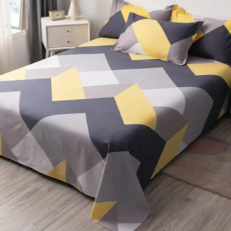Geometry printed flat bed sheet set couple 2 people super cozy luxury double bed bedsheet single double queen king size