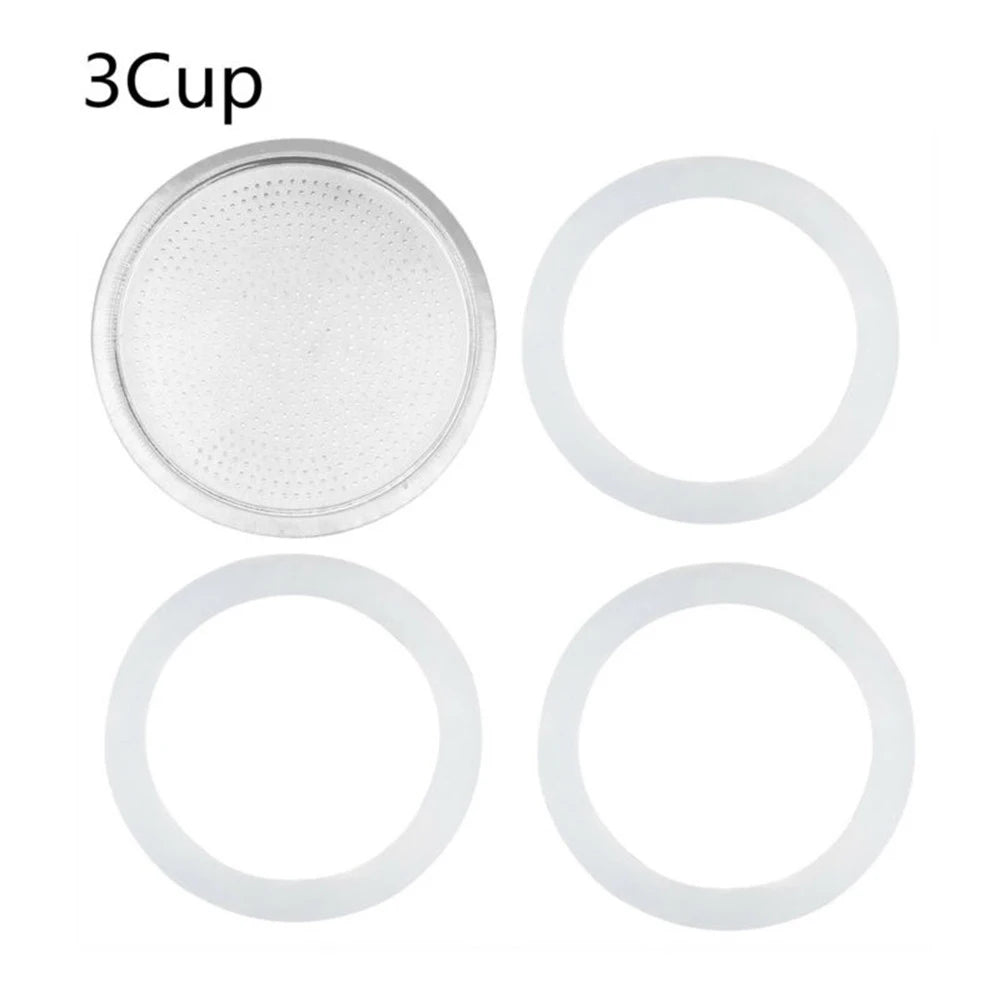 Seal Silicone Ring Gaskets And Aluminum Filters Replacement Kit For Kitchen Moka Pot Espresso Coffee Makers Accessories