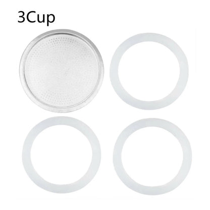 Seal Silicone Ring Gaskets And Aluminum Filters Replacement Kit For Kitchen Moka Pot Espresso Coffee Makers Accessories