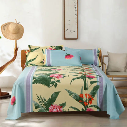 3pcs/Set Home Textile Bed Sheet Set with Pillowcases Cotton Material Lovers Home Room Bedding Flat Sheet Bed Sheet Set
