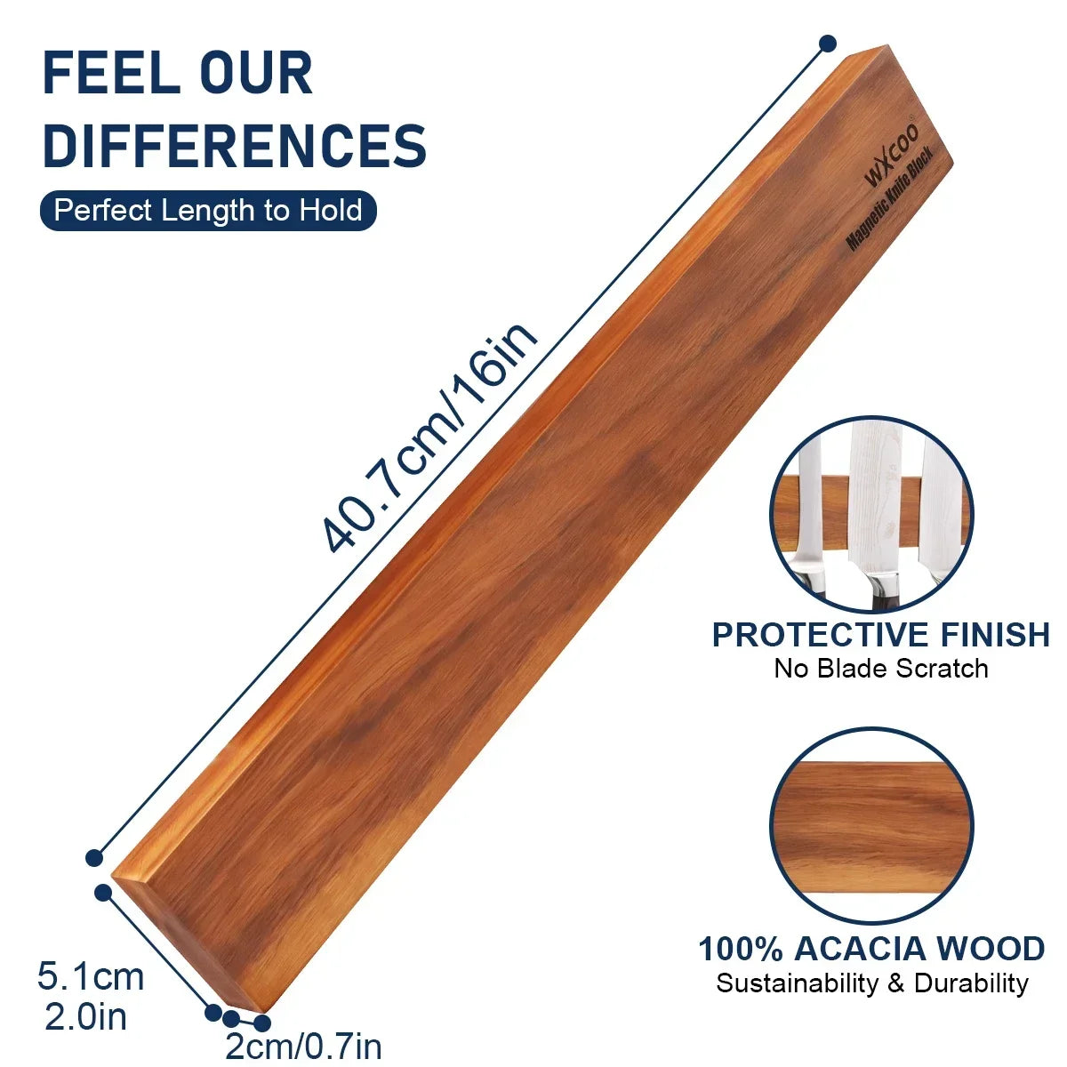WXCOO Magnetic Knife Holder for Wall Wood Knife Strip Storage  Strong Magnetic Knife Strip for Kitchen Utensil Organizer