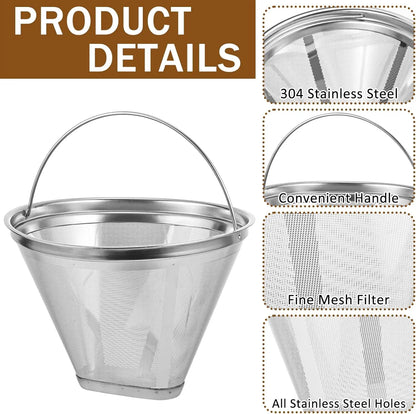 Reusable Coffee Filter Compatible with Cuisinart Coffee Maker, 304 Stainless Steel Mesh Permanent Filter for Cuisinart 10-14cup