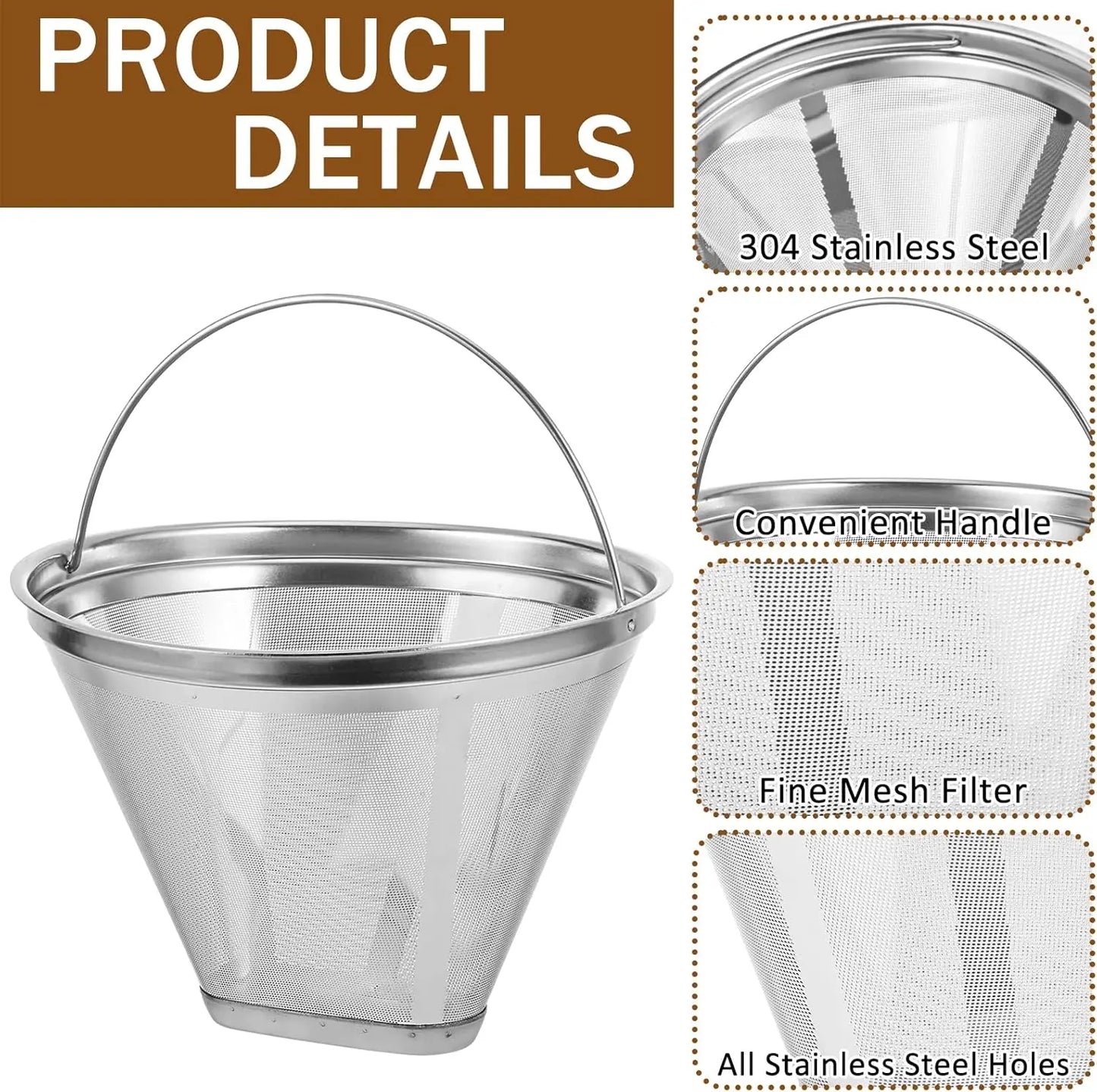 Reusable Coffee Filter Compatible with Cuisinart Coffee Maker, 304 Stainless Steel Mesh Permanent Filter for Cuisinart 10-14cup