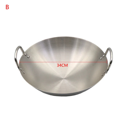Stainless Steel Double Ear Chef Fry Wok Gas Cooker Traditional Handmade Pot Non Coating Woks