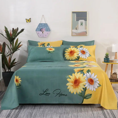 3pcs/Set Home Textile Bed Sheet Set with Pillowcases Cotton Material Lovers Home Room Bedding Flat Sheet Bed Sheet Set