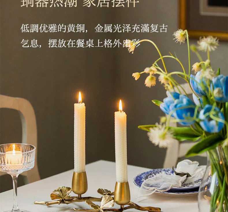 Golden metal brass candle holder, ginkgo leaves, European style, ancient desktop crafts, home decoration candle holders