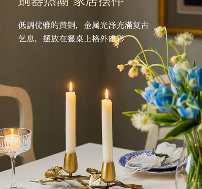 Golden metal brass candle holder, ginkgo leaves, European style, ancient desktop crafts, home decoration candle holders