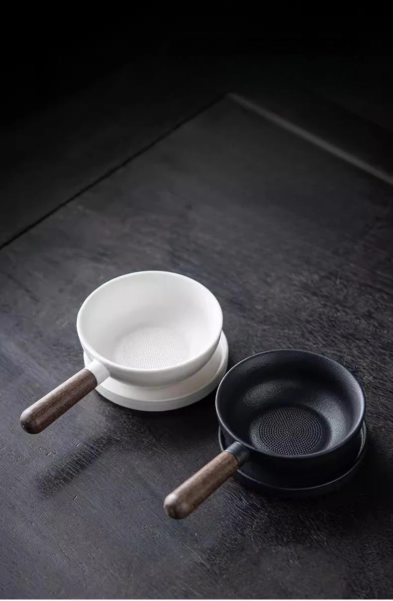 Sandalwood Handle Tea Strainer Black and White Tea Filter Ceramic Filter Tea Ceremony Accessories Teaset Supplies