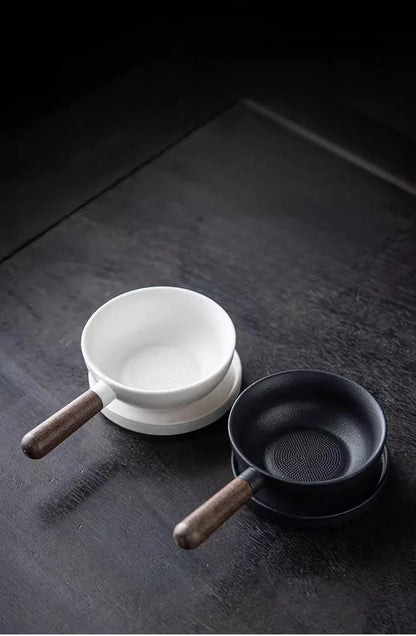 Sandalwood Handle Tea Strainer Black and White Tea Filter Ceramic Filter Tea Ceremony Accessories Teaset Supplies