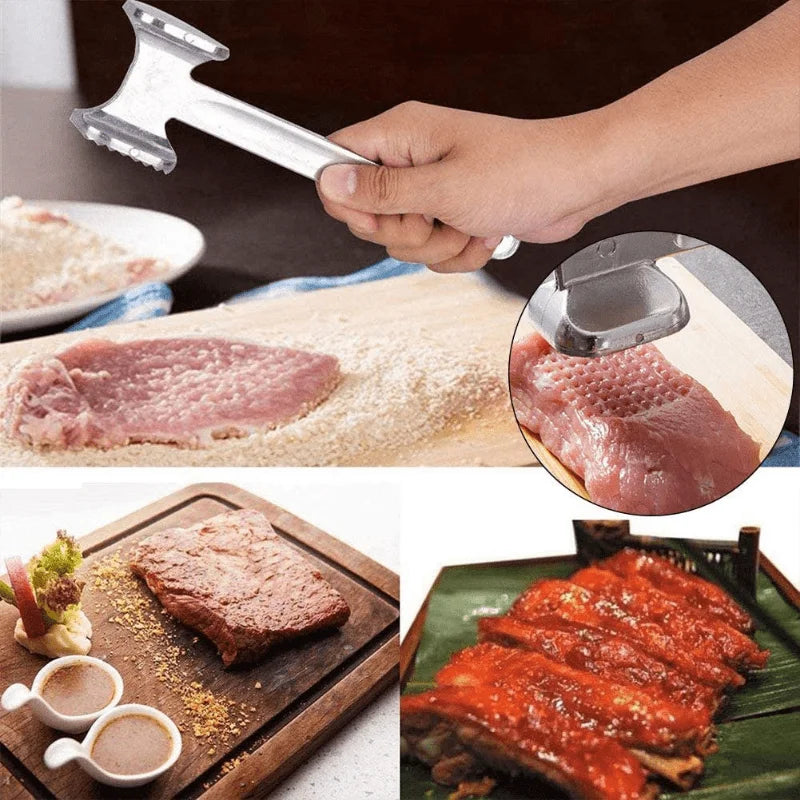 Meat Tenderizer Hammer, Stainless Steel Steak Metal Mallet Kitchen Tool Heavy Duty Durable Double-Sided Meat Tenderizer