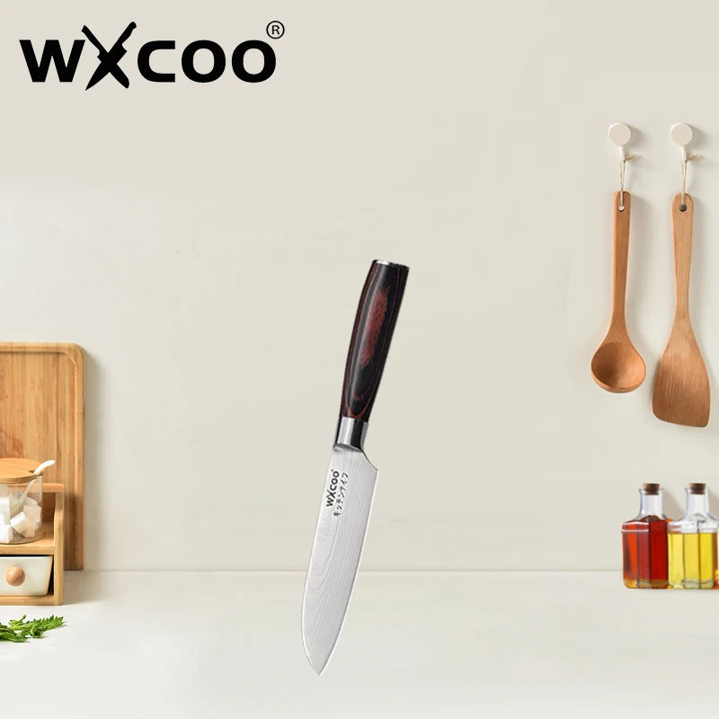 WXCOO Santoku Knife Set Japanese Butcher Carving Bread Fruit Meat Cleaver Boning High Carbon Steel Kitchen Knives