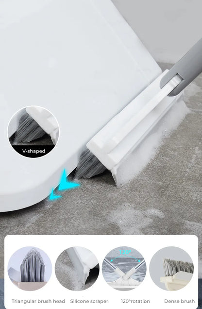 Rotating Floor Scrub Brush Long Handle Windows Squeegee Stiff Bristle Broom Mop 2In1 for Bathroom Kitchen Floor Crevice Cleaning