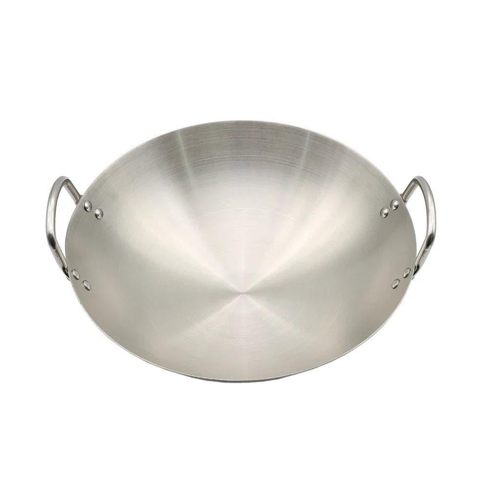 Stainless Steel Double Ear Chef Fry Wok Gas Cooker Traditional Handmade Pot Non Coating Woks