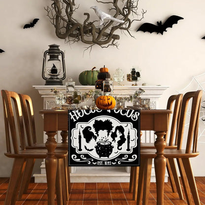 Halloween Hocus Pocus Black Linen Table Runner Sanderson Sisters Amuck Decor Kitchen Dining Table Deocor Halloween Decorations