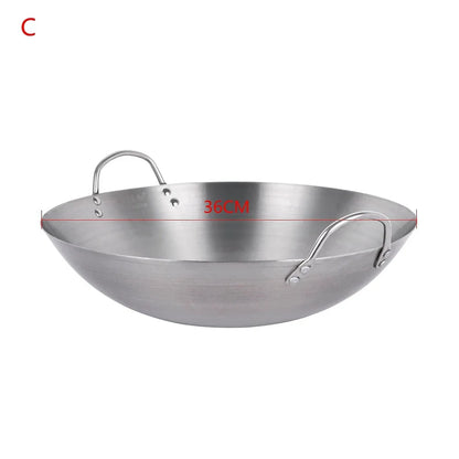 Stainless Steel Double Ear Chef Fry Wok Gas Cooker Traditional Handmade Pot Non Coating Woks