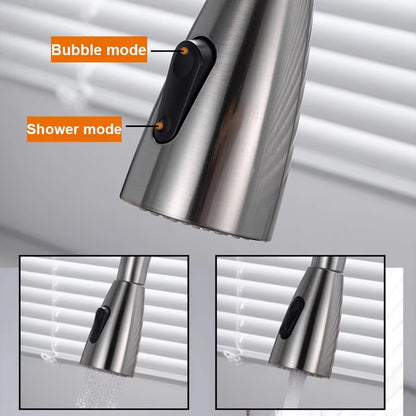 Stainless steel kitchen faucet, single-hole pull-out spout, kitchen sink mixing faucet, 360° rotating cleaning faucet
