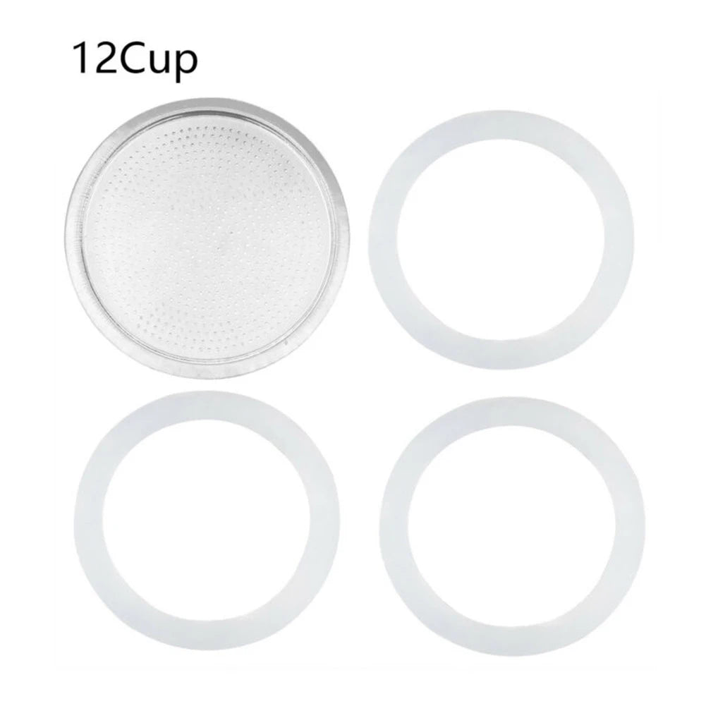 Seal Silicone Ring Gaskets And Aluminum Filters Replacement Kit For Kitchen Moka Pot Espresso Coffee Makers Accessories