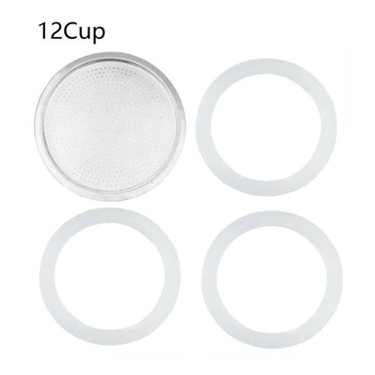 Seal Silicone Ring Gaskets And Aluminum Filters Replacement Kit For Kitchen Moka Pot Espresso Coffee Makers Accessories