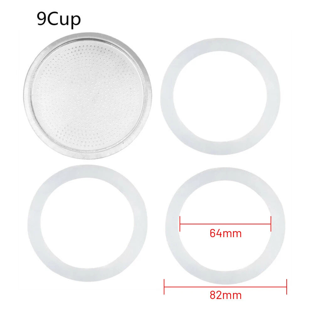 Seal Silicone Ring Gaskets And Aluminum Filters Replacement Kit For Kitchen Moka Pot Espresso Coffee Makers Accessories