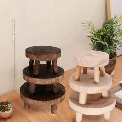 Wooden Plant Stand Flower Pot Base Holder Stool Indoor Outdoor Garden Succulent Pots Tray Flower Display Plant Stand SmallStool