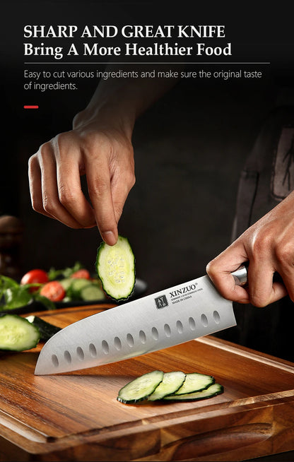 XINZUO 1-5PCS Stainless Steel Knives Set GERMANY 1.4116 Steel Chef Bread Utility Santoku Petty Knives Cooking Tools Ebony Handle