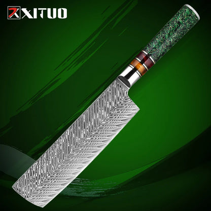 XITUO Luxury Damascus Kitchen Knife Set Japan Chef Santoku Knife Cleaver Paring Bread Knife Featured Resin Synthesis Handle