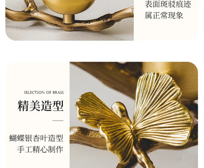 Golden metal brass candle holder, ginkgo leaves, European style, ancient desktop crafts, home decoration candle holders