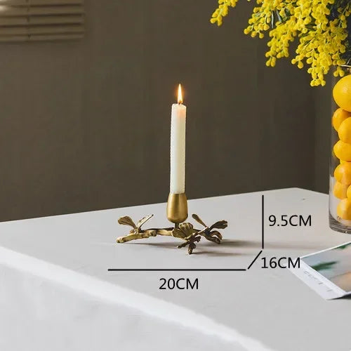 Golden metal brass candle holder, ginkgo leaves, European style, ancient desktop crafts, home decoration candle holders
