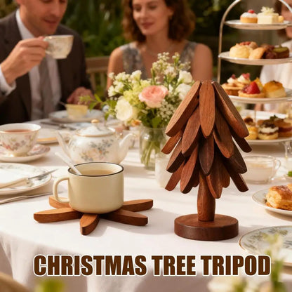 Christmas Tree Coaster Set Foldable Wood Trivet for Hot Pots/Pans/Bowls Xmas Table Decor for Kitchen Dining Room Restaurant Gift