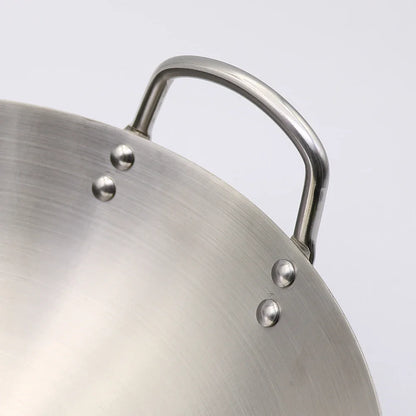 Stainless Steel Double Ear Chef Fry Wok Gas Cooker Traditional Handmade Pot Non Coating Woks