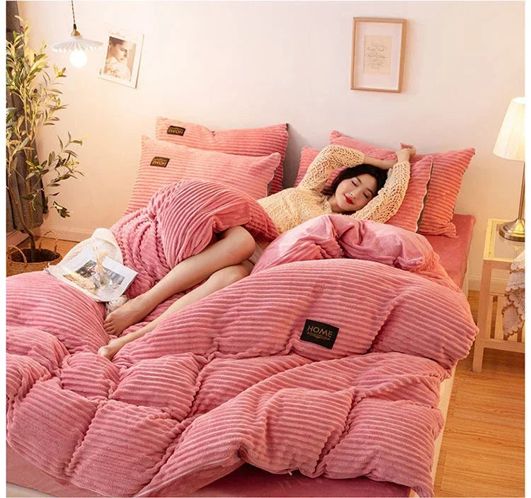 Soft Warm Plush Duvet Cover Winter 220x240 Velvet Fleece Couple Quilt Cover Double Bed Luxury Bedding Set Queen King Size