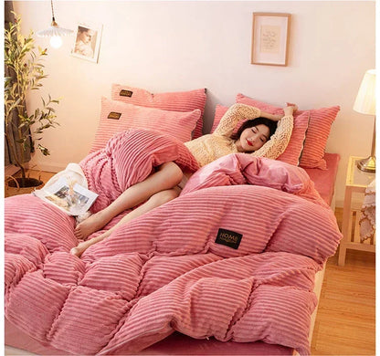 Soft Warm Plush Duvet Cover Winter 220x240 Velvet Fleece Couple Quilt Cover Double Bed Luxury Bedding Set Queen King Size