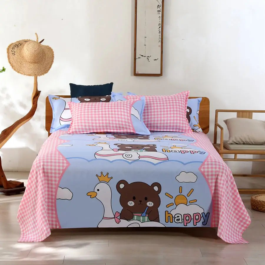 3pcs/Set Home Textile Bed Sheet Set with Pillowcases Cotton Material Lovers Home Room Bedding Flat Sheet Bed Sheet Set