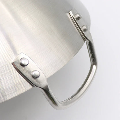 Stainless Steel Double Ear Chef Fry Wok Gas Cooker Traditional Handmade Pot Non Coating Woks