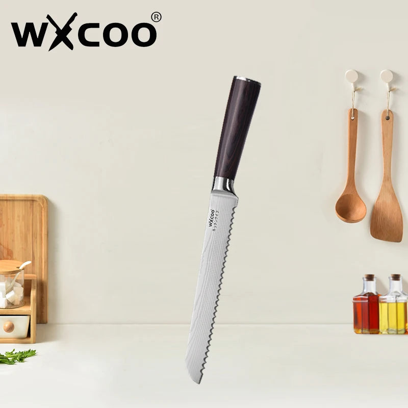 WXCOO Santoku Knife Set Japanese Butcher Carving Bread Fruit Meat Cleaver Boning High Carbon Steel Kitchen Knives