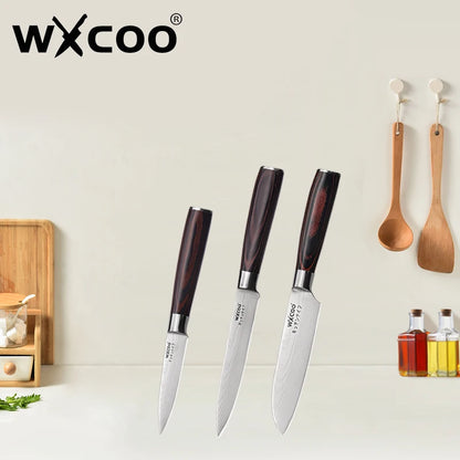 WXCOO Santoku Knife Set Japanese Butcher Carving Bread Fruit Meat Cleaver Boning High Carbon Steel Kitchen Knives