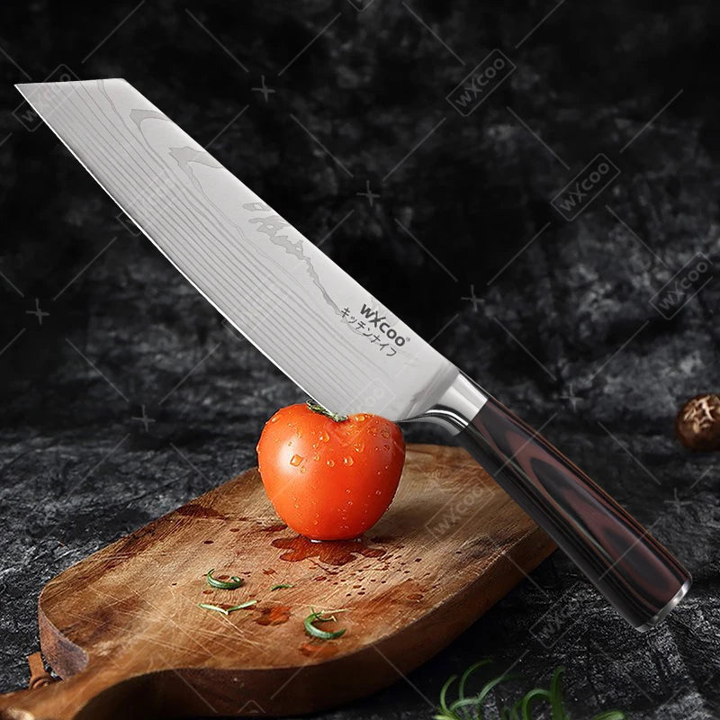 WXCOO Santoku Knife Set Japanese Butcher Carving Bread Fruit Meat Cleaver Boning High Carbon Steel Kitchen Knives
