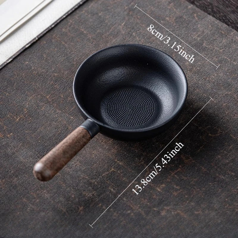 Sandalwood Handle Tea Strainer Black and White Tea Filter Ceramic Filter Tea Ceremony Accessories Teaset Supplies