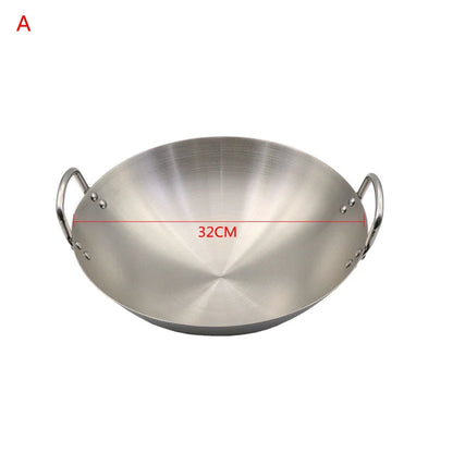 Stainless Steel Double Ear Chef Fry Wok Gas Cooker Traditional Handmade Pot Non Coating Woks