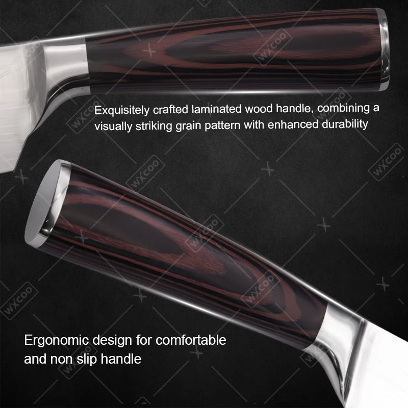 WXCOO Santoku Knife Set Japanese Butcher Carving Bread Fruit Meat Cleaver Boning High Carbon Steel Kitchen Knives