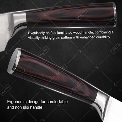 WXCOO Santoku Knife Set Japanese Butcher Carving Bread Fruit Meat Cleaver Boning High Carbon Steel Kitchen Knives
