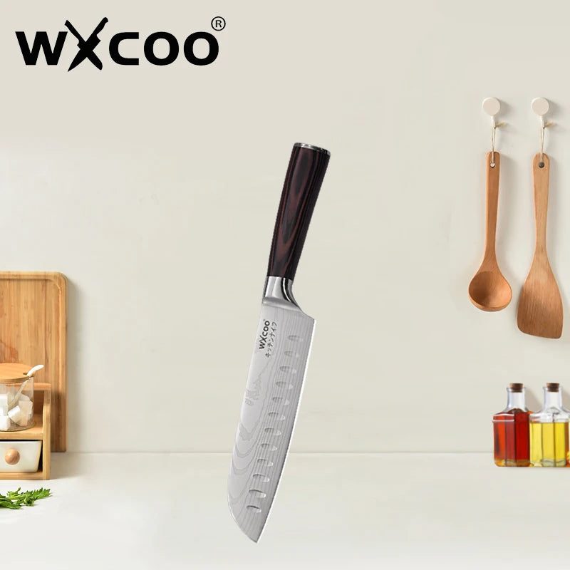 WXCOO Santoku Knife Set Japanese Butcher Carving Bread Fruit Meat Cleaver Boning High Carbon Steel Kitchen Knives