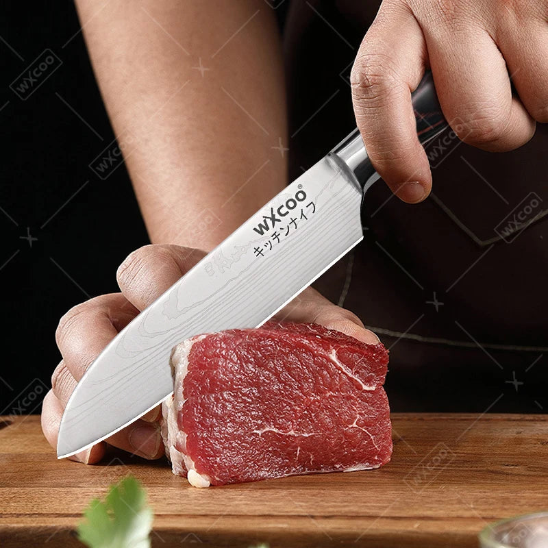 WXCOO Santoku Knife Set Japanese Butcher Carving Bread Fruit Meat Cleaver Boning High Carbon Steel Kitchen Knives