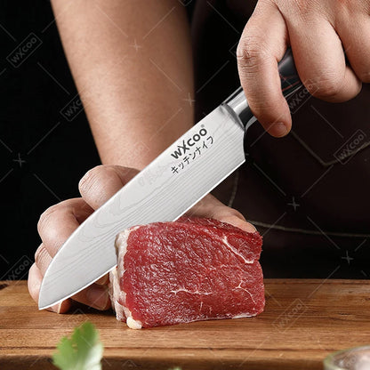 WXCOO Santoku Knife Set Japanese Butcher Carving Bread Fruit Meat Cleaver Boning High Carbon Steel Kitchen Knives