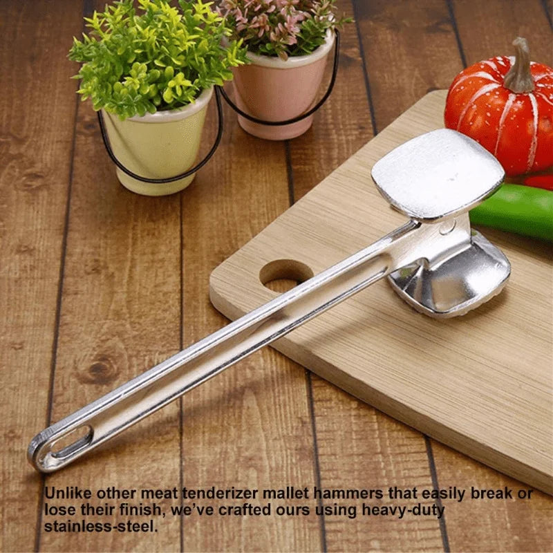 Meat Tenderizer Hammer, Stainless Steel Steak Metal Mallet Kitchen Tool Heavy Duty Durable Double-Sided Meat Tenderizer